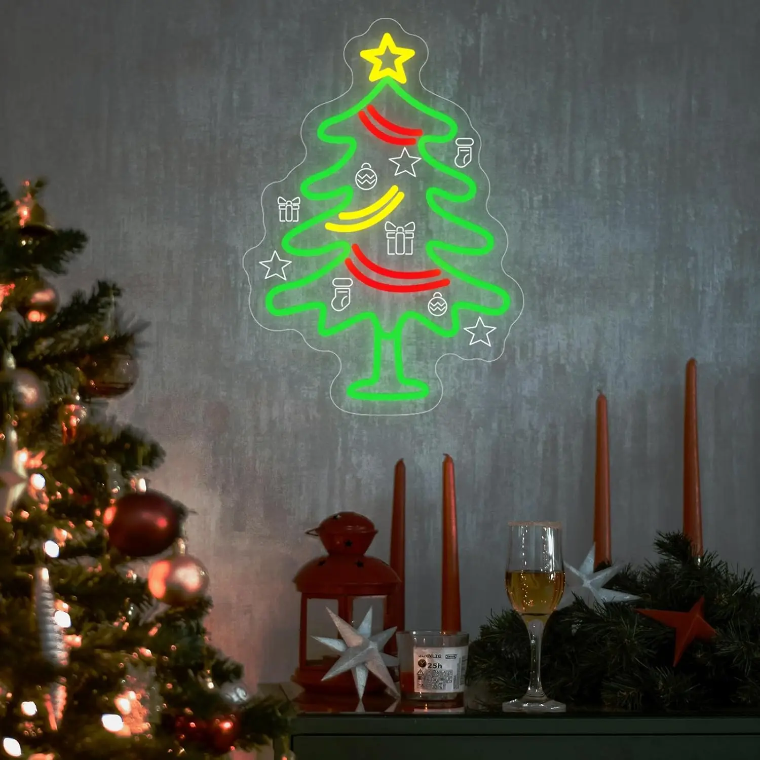 Weihnachtsbaum-Neonschild, USB, dimmbar, LED-Neonlicht für Schlafzimmer, Wohnzimmer, Fenster, Zuhause, Party, Weihnachtsdekoration, Geschenk