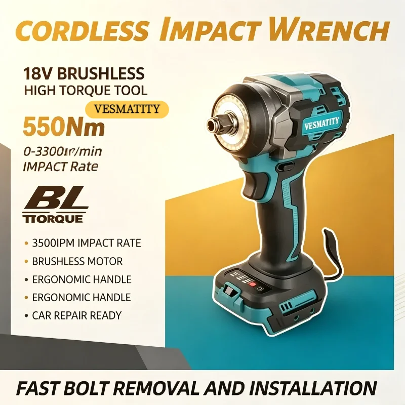 Impact Drill Driver VESMATITY Cordless Electric Screwdriver 500N.m High Torque Power Tool Heavy Duty for 18V-20V Battery