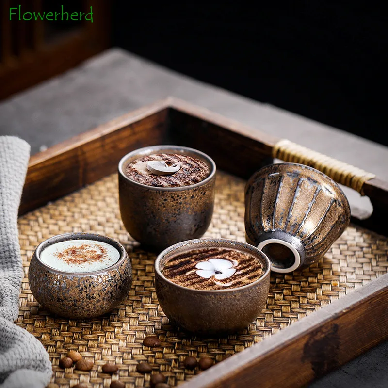 Ceramic Tea Cup Teaware Kung Fu Tea Set Cup Retro Iron Glaze Coffee Cup 60ml 80ml Kiln Change Japanese Porcelain Teacup