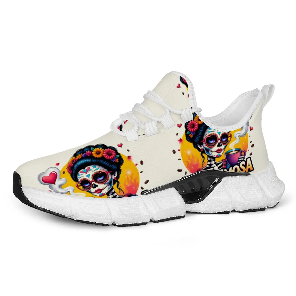 

Women's Skull Floral Print Sneakers Sports Shoes Lightweight Breathable Fashion Sports Walking Casual Tennis Flat Shoes for Men