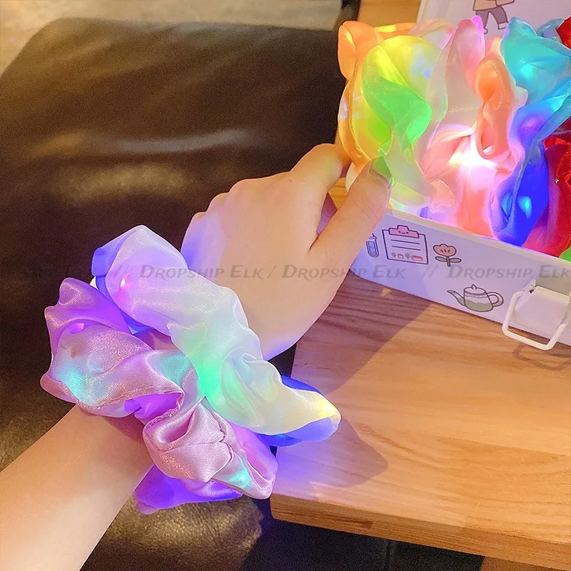 3/5pcs LED Luminous Hair Scrunchies Light Up Hair Scrunchies Elastic Light Women Girls Hair Bands for Halloween Christmas Party