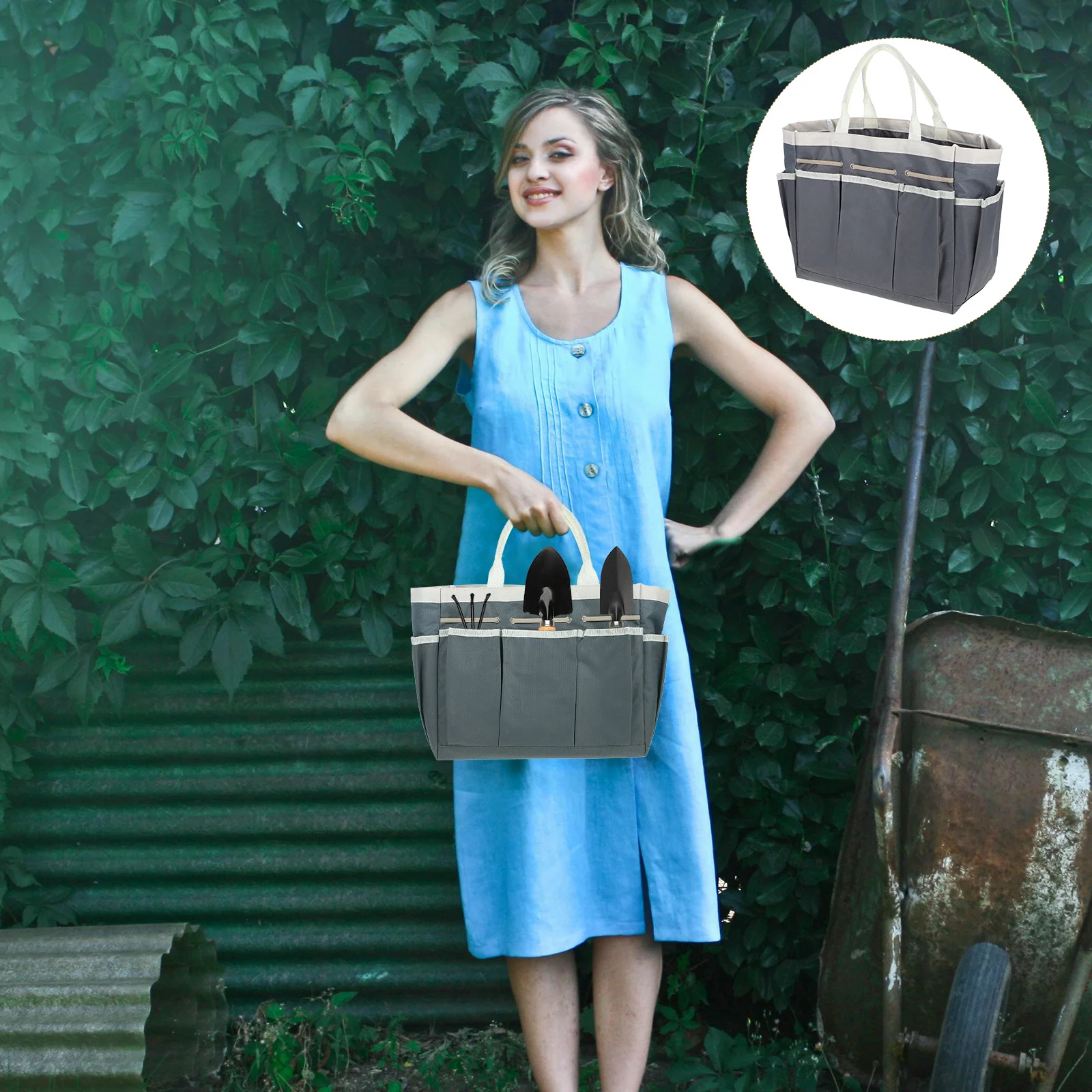 

Gardening Bag Dark Gray Durable Oxford Fabric Large Capacity Tool Organizer Waterproof Dustproof Easy Carry Planner Caddy