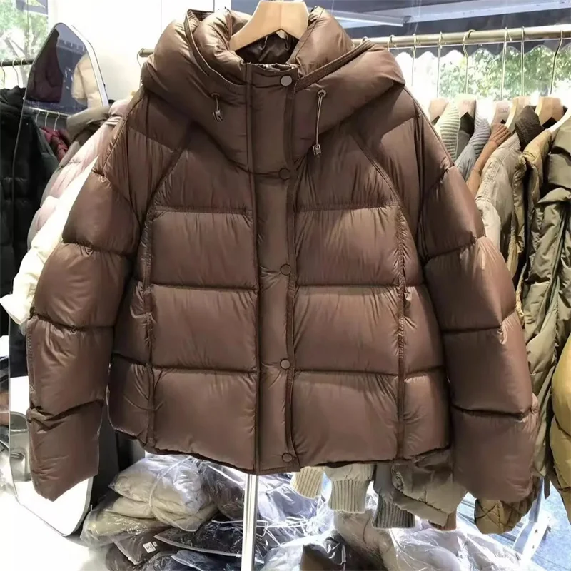 Winter Lady Fashion Loose Down Cotton Jacket 2025 Femme Hoodie Down Cotton Outwear Korean Women Long Sleeves Cotton Padded Coat