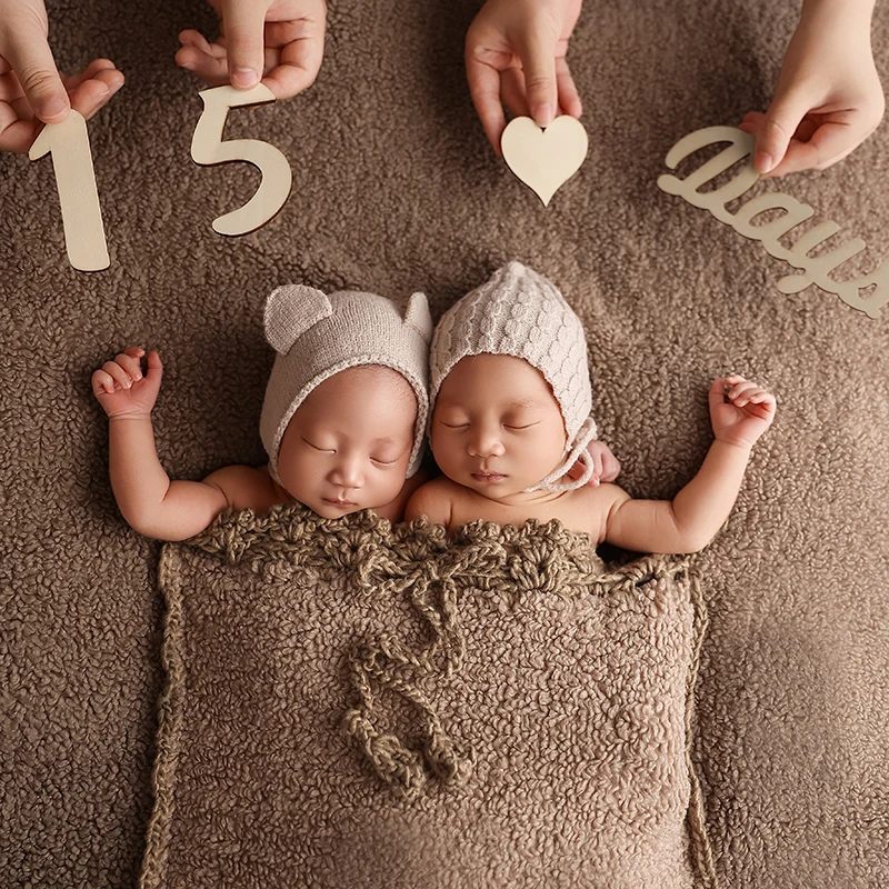 Accesorios de fotografía recién nacido KD, manta de fondo marrón con bolsillo, bonito sombrero, almohada de 0 a 1M, accesorios para sesión de fotos