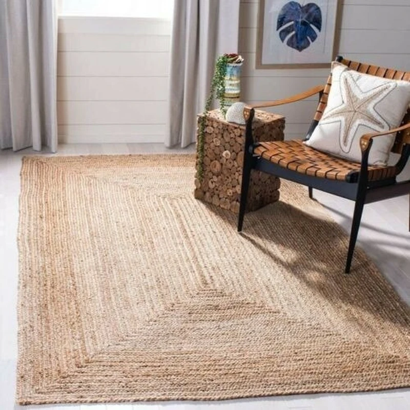 

2x2 Foot Jute Rug Home Living Room Hand-woven Weaving Style Reversible Antique Appearance Area Rug Area Rug