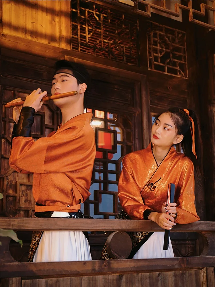 FREE DESIGN Hotel uniform The orange Chinese Traditional Hanfu A waiter Customized Wholesale