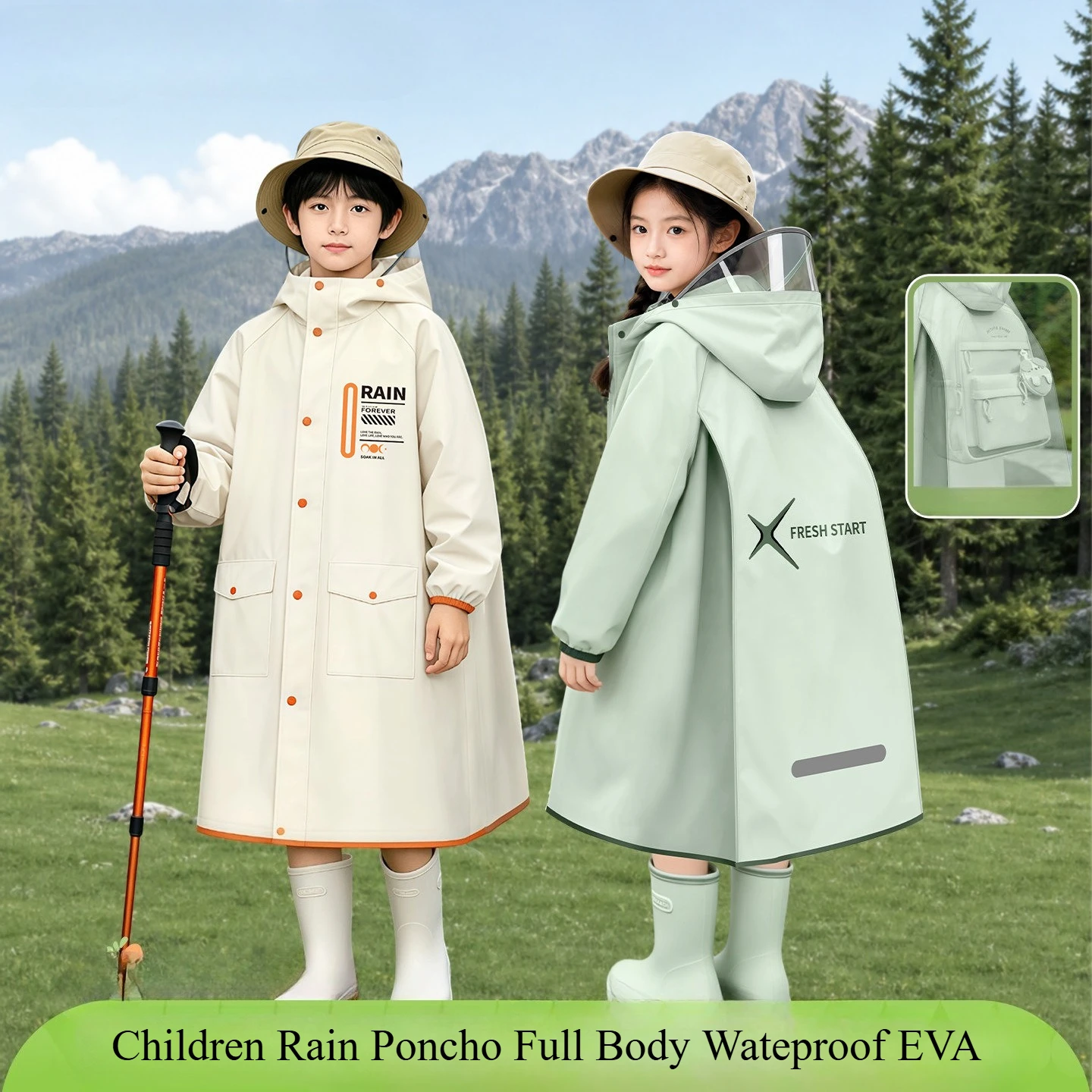 Cute Kids Raincoat Children Rain Poncho Full Body Wateproof EVA Rain Coat Jacket with Backpack Position Student RainWear
