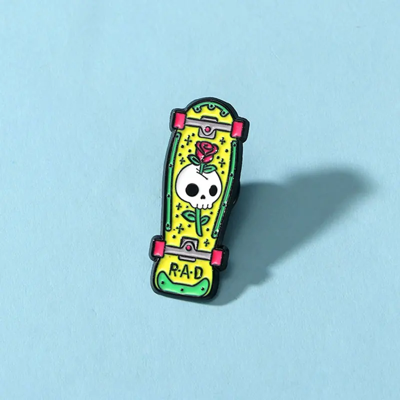 

Unisex Creative Cartoon Skull Rose Skateboard Brooch Alloy Enamel Pin Badge for DIY Clothes Bags Hat Scarf T-shirt Jeans Decor