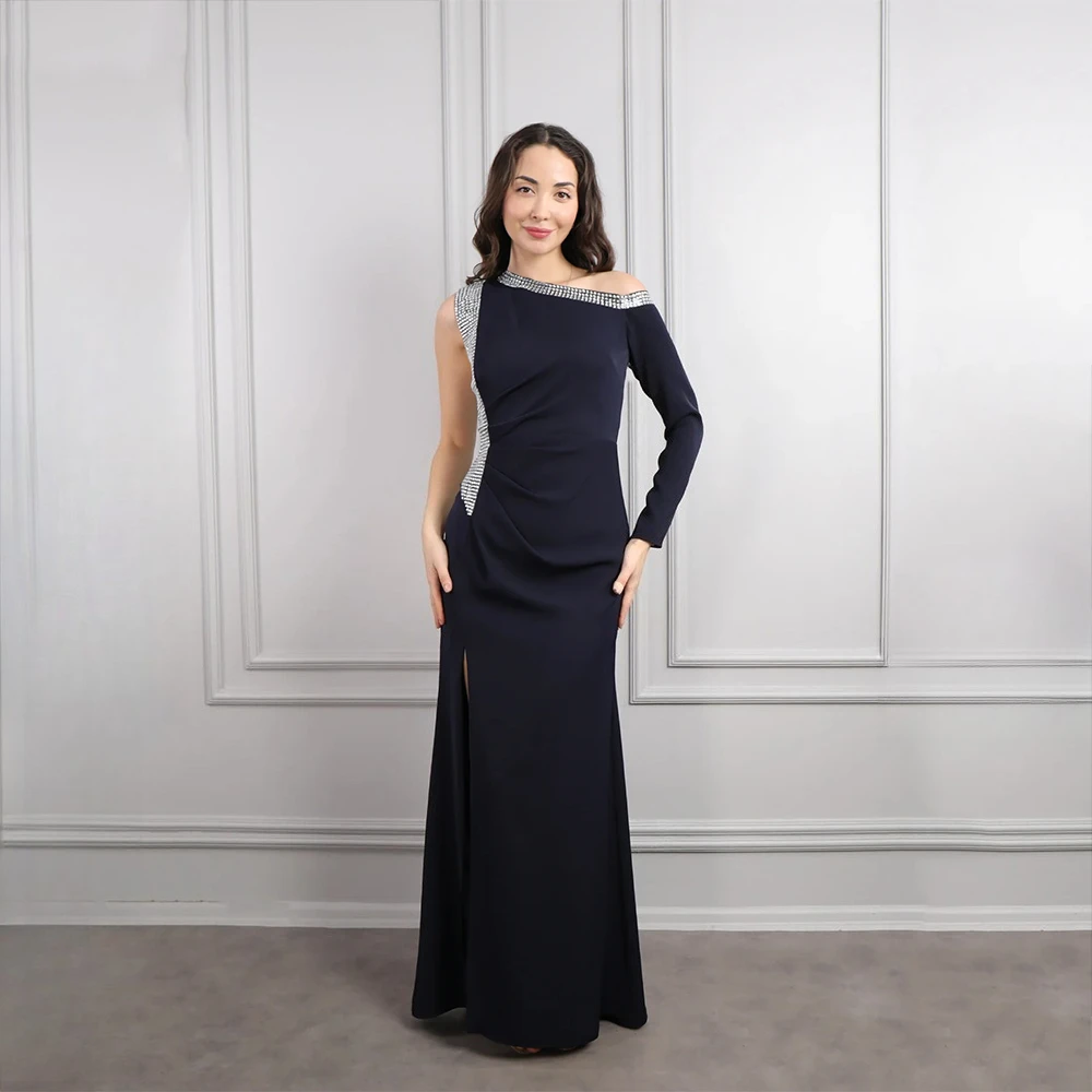 

Customized One Shoulder Long Evening Dresses Elegant Formal Occasion Prom Gowns Crystal 2025 Floor Length Prom Dresses