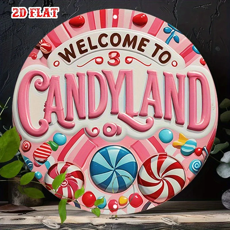 Vintage Welcome to Candyland Round Metal Sign - Rustic Sweet Wall Art for Home Cafe Garage