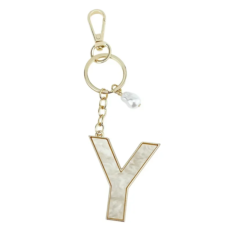 A-Z Initials Keyring Couples Metal Pendant with Pearl