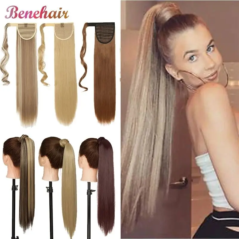 BENEHAIR Synthetic Ponytail Clip Extension Hair Fake Hair Straight Hairpiece Extension For Women Clip in Ponytail Hair Extension