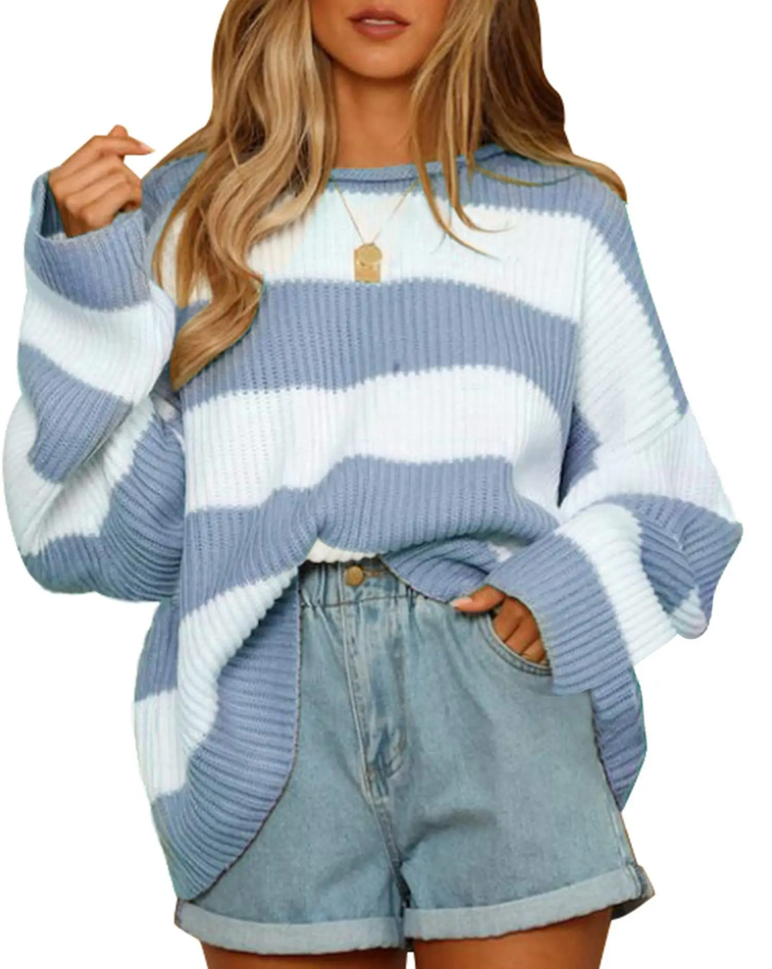 Temperament Crew Neck Long Sleeve Knitwear Women\'s Autumn and Winter Stripes Loose Casual Comfortable Simple Sweater Top Women