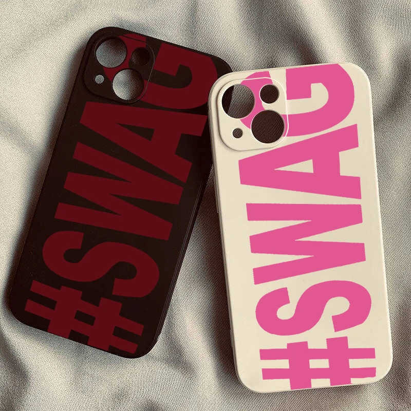 

English Letters SWAG Phone Case For iPhone 17 16 15 11 12 14 13 Pro Max Mini XS XR 7 Plus 17E Shockproof Silcone Cover Fundas