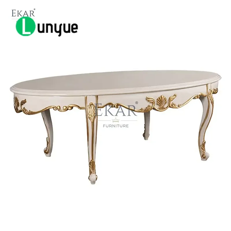 Beige Solid Wood Engraving Classical Coffee Table Set For Living Room Furniture Durable Elegant Home Decor Centerpiece