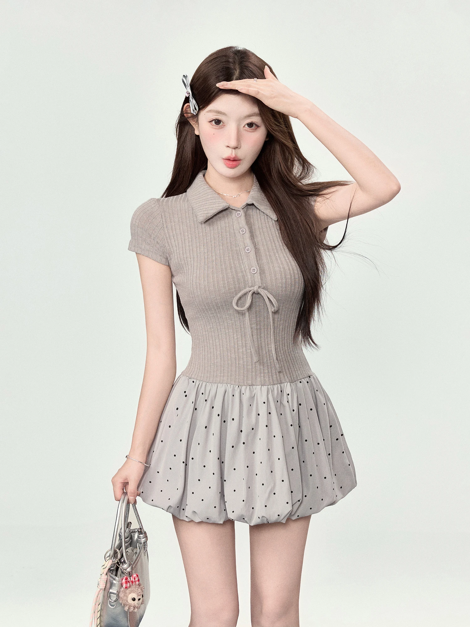 sweet-polka-dot-puffy-sleeveless-collar-dress-women's-summer-ballet-style-and-cute-checkered-dress-for-young