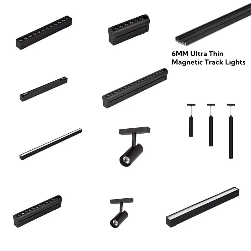 

Магнитные Светодиодные трековые светильники 6 мм, ультратонкие, 48 В, поверхностное крепление, потолочная лампа с черной магнитной направляющей, прожектор для гостиной
