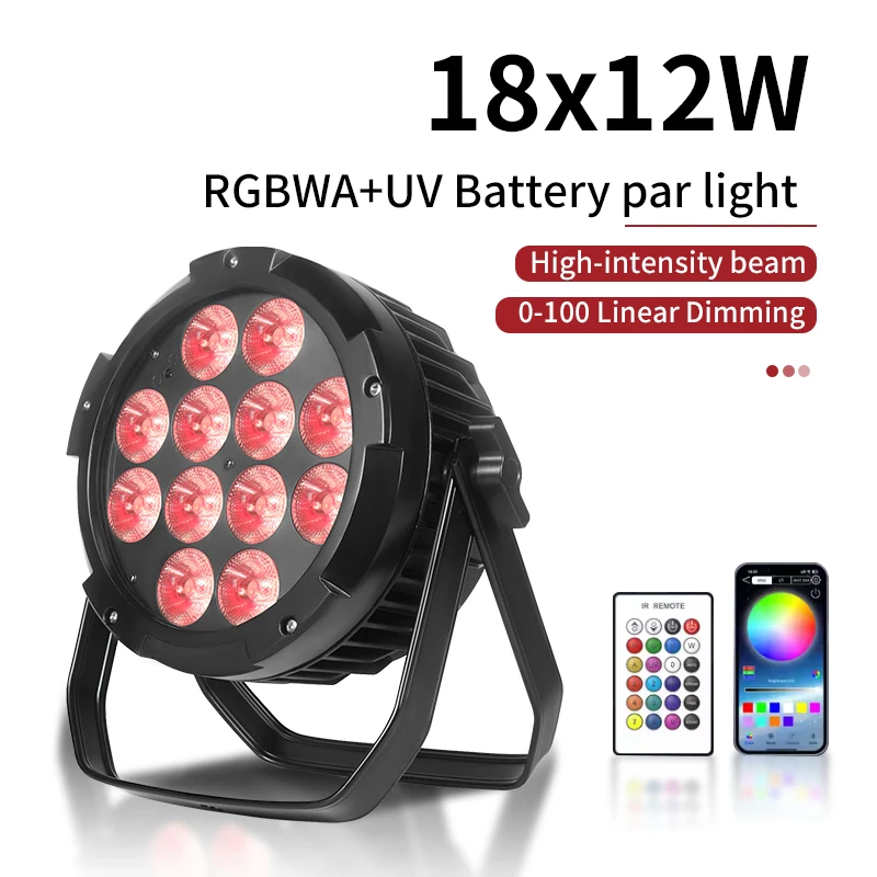 IP65 étanche 12X18W 6in1 batterie LED plat Par sans fil DMX télécommande lumières pour l'extérieur maison fête Disco spectacle de mariage