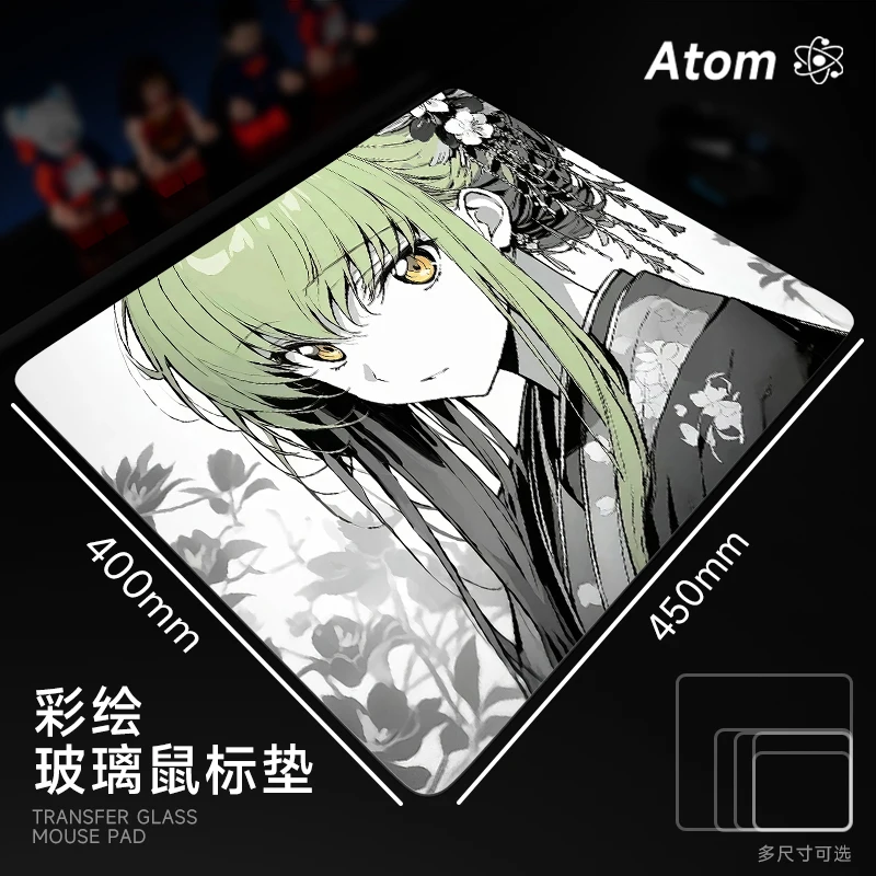 

ATOM Photovoltaic Glass Mouse Pad Custom E-sports Grade Ultra Steel Glass Smooth FPS Laser Carving Anime Them Gaming Mouseepad