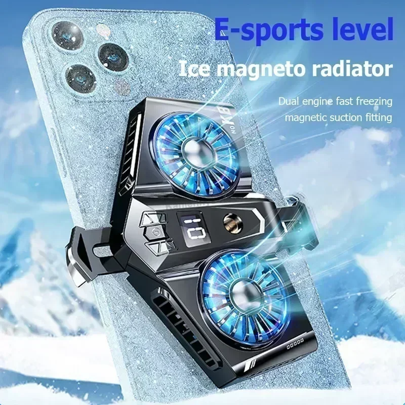 K8A Magnetic Cooling Fan Radiator K8 Back-Clip Universal Mobile Phone Cooler for IOS Android PUBG Live Broadcast Cool Heat Sink