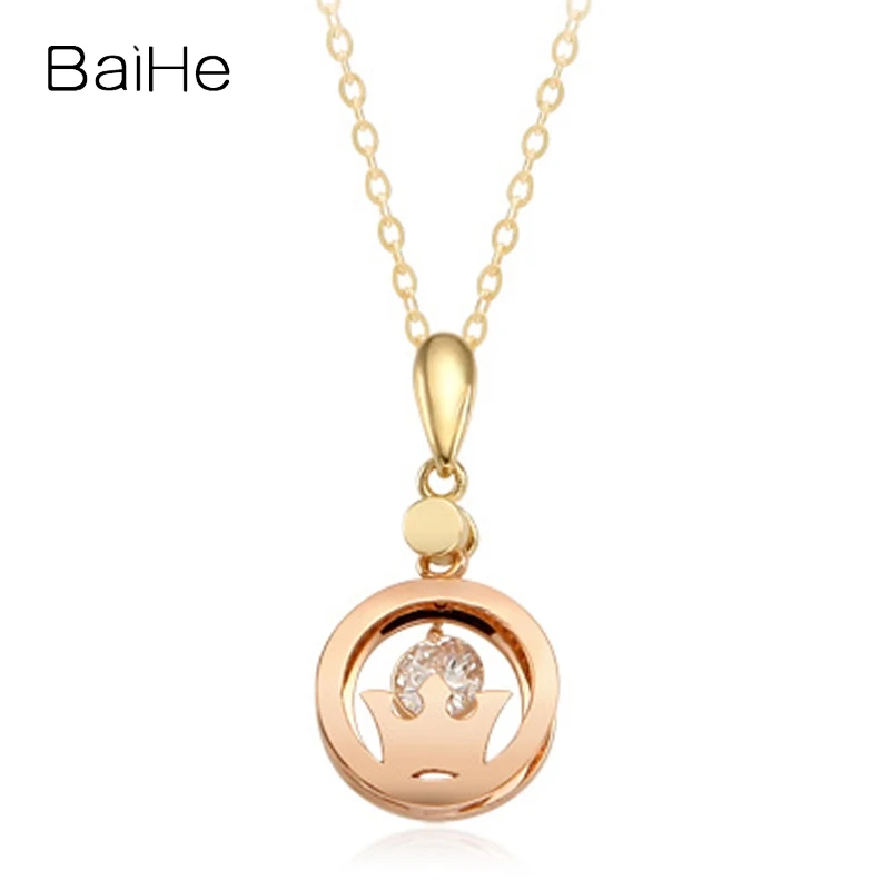 

BAIHE Solid 14K Yellow Rose Gold H/SI Natural Diamond Pendant Necklace Women Men Trendy Fine Jewelry سلسلة الماس Halskette