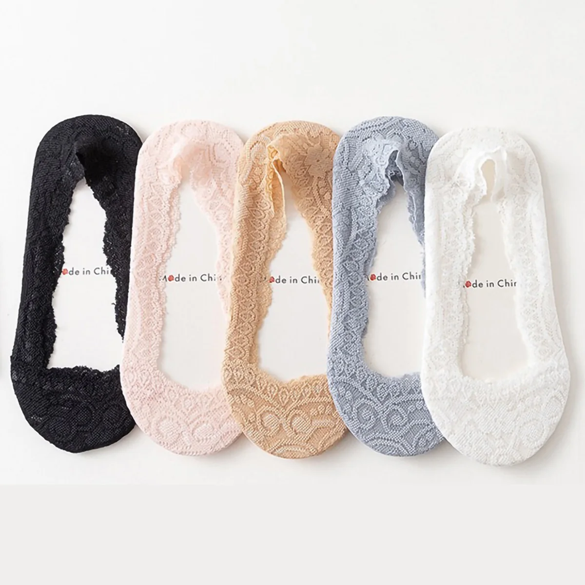 5 Pairs Women's Summer Lace Invisible Socks Boat Mesh Thin Low Cut Socks Slippers Female Ankle Silicone No Show Socks Non-slip