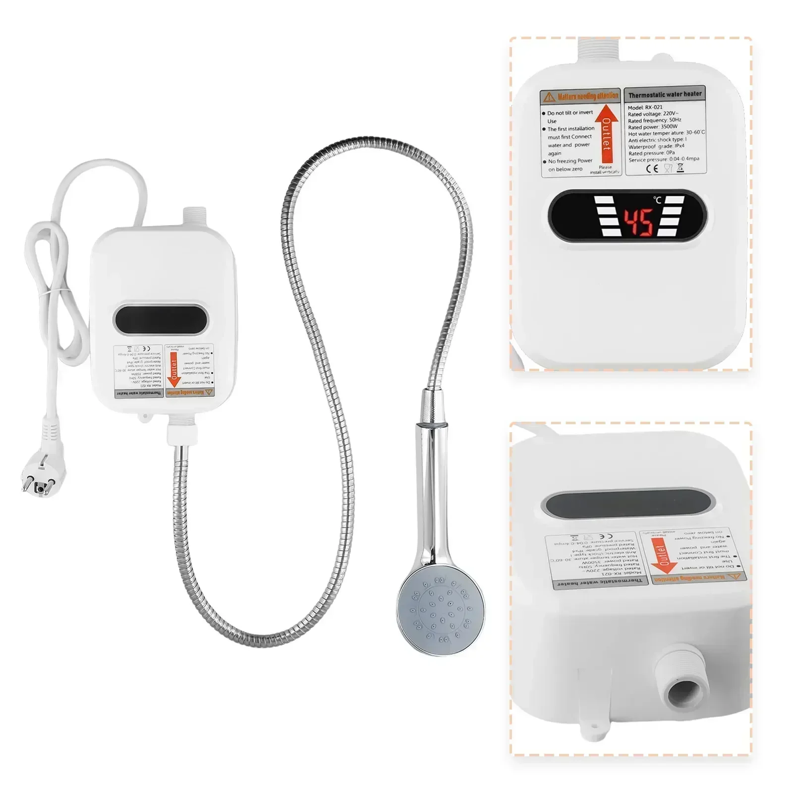 

High Quality Efficient Electric Heater Hot Water Shower White 1 Set 33x12.5cm 50HZ Safety Heater US 110V/EU UK 220V