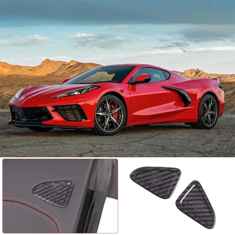 

For Chevrolet Corvette C8 2020-2023 Real Carbon Fiber Car Door Small Speaker Mesh Cover Sticker Car Decoration Accessories