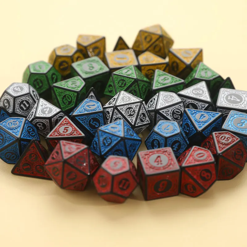 Jeu de dés à motif sculpté polyédrique, D4, D6, D8, D10, D %, D12, D20, 7 pièces par ensemble