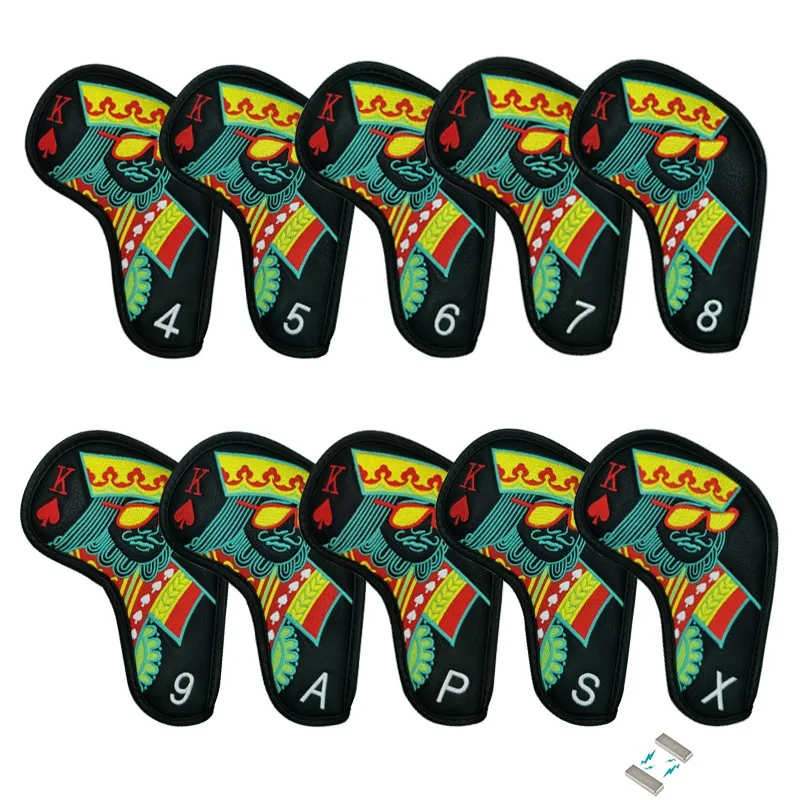 kings Golf Iron Cover Cover Irons Club PU Leather Golf Head Cover Golf Accessories Magnet Closure 10 Piece Set