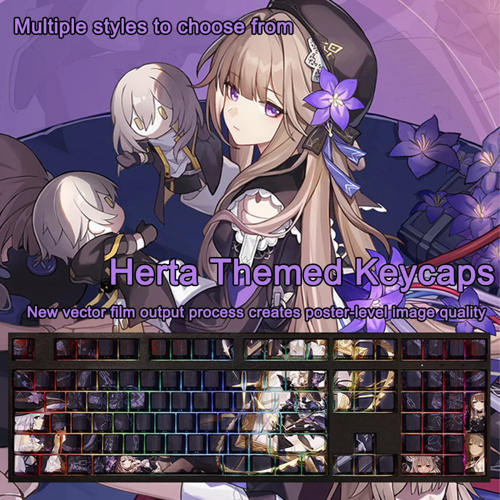 Honkai Star Rail Key Caps Anime Herta Keycaps PBT Cherry Profile Custom Designed Keycap Set For MX Switch Mechanical Keyboard