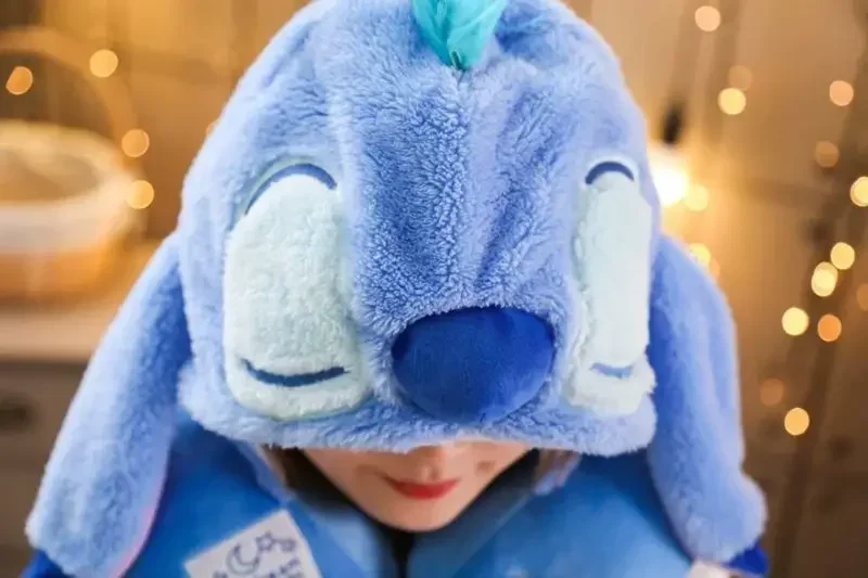 Stitch Disney New Pillow Cute Cartoon U-shaped Pillow Stuffed Toy Travel Hooded Neck Cushion Single Office Nap Pillows Headrest