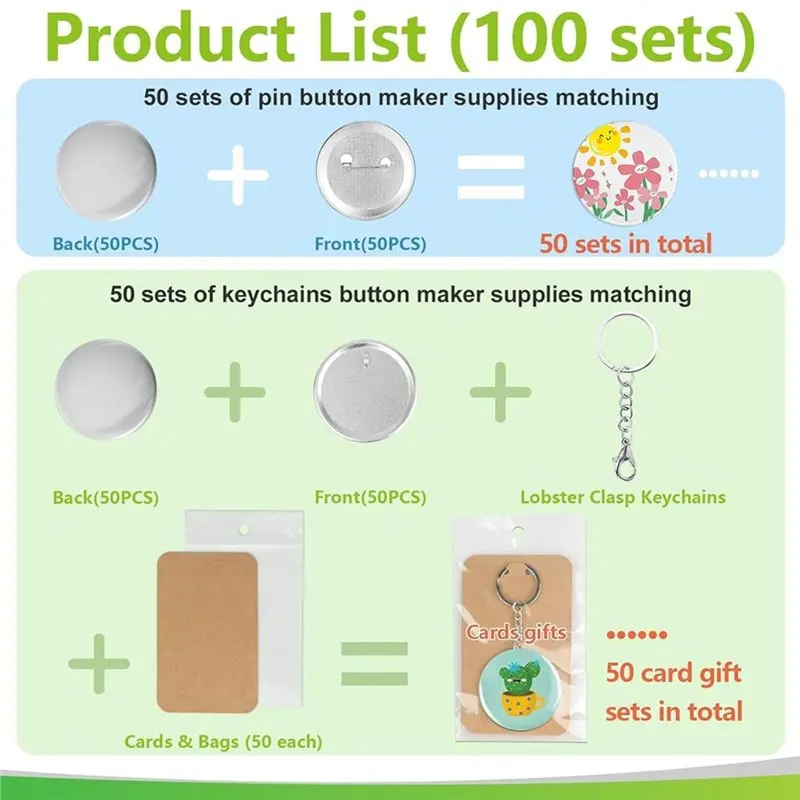 A74U For Button Maker Machine With Metal Cover 100 Sets 58Mm For Button Maker Supplies Keychains Round Badge Parts Making Kit Gi