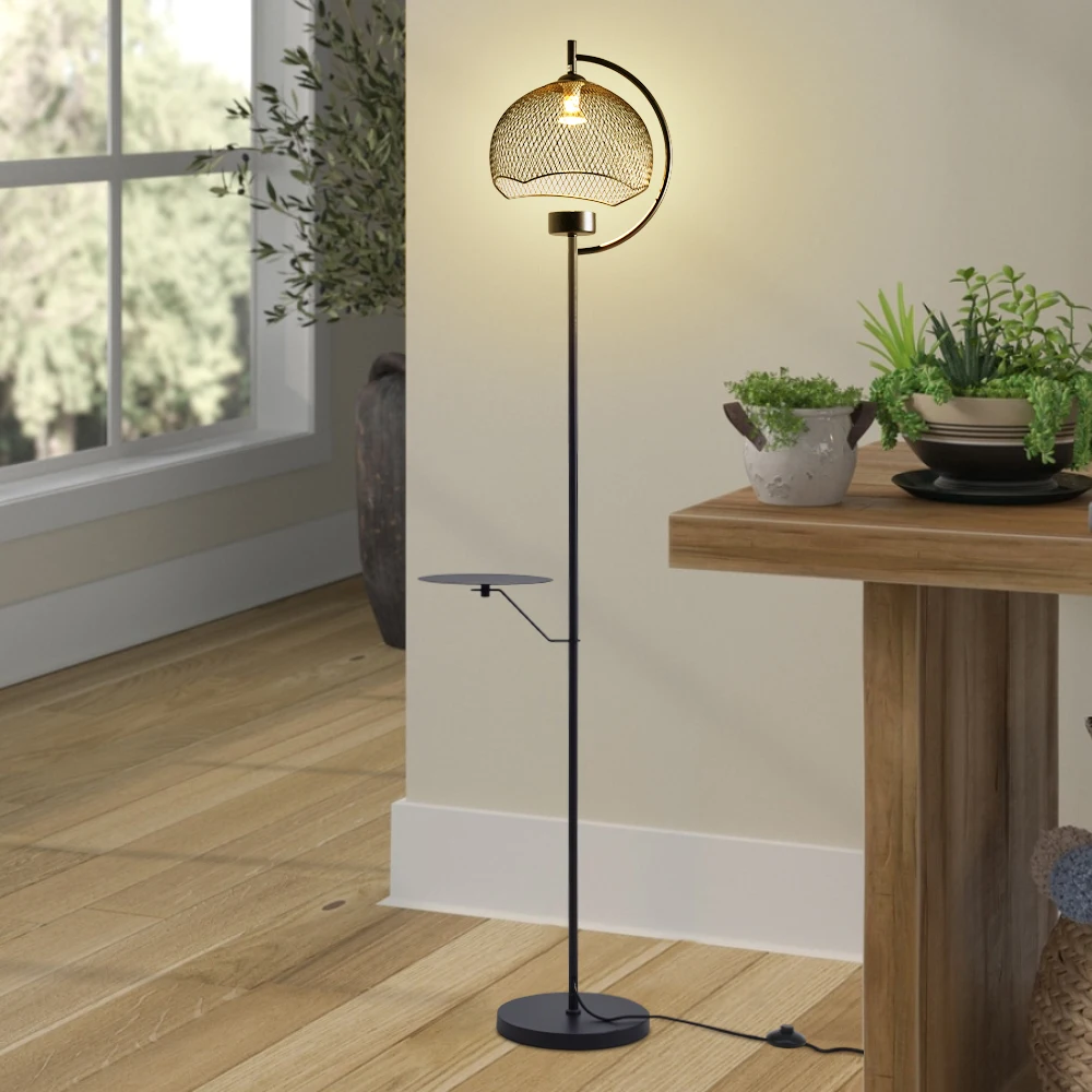 KOMORE Industrial Metal 1-Light GU10 Floor Lamp with Tray Lamp for Living Room Office, Bedroom, Hallway, Porch