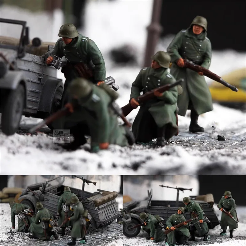 1:72 نموذج الراتنج رسمت 4 قطعة موسكو الشتاء الجنود المشاة الألمانية عمل الشكل DIY بها بنفسك المشهد ملحق جمع عرض الدمى #1