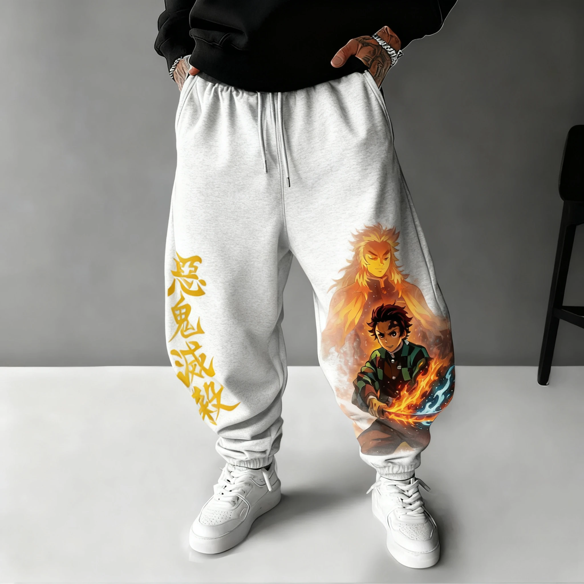 Demon Slayer – pantalon de sport pour hommes, nouvelle collection automne/hiver 2021, Tanjirou, imprimé Anime, Harajuku, grand Y2K, décontracté, ample, à coller