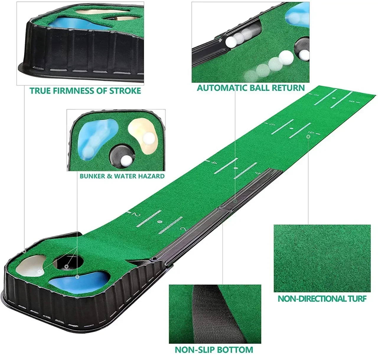 PGM Golf Indoor Putting Mat Putter Trainer Green Carpet Practice Set Ball Return Mats PM005