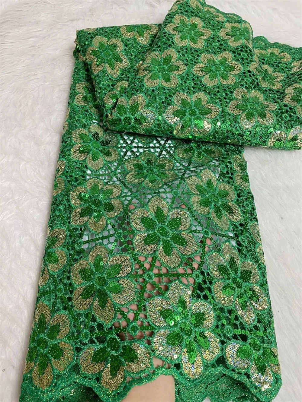 

Green Guipure Cord Lace Fabric with Sequins 2024 High Quality Embroidered Lace Material Bridal For Nigerian Wedding Dress A325-1