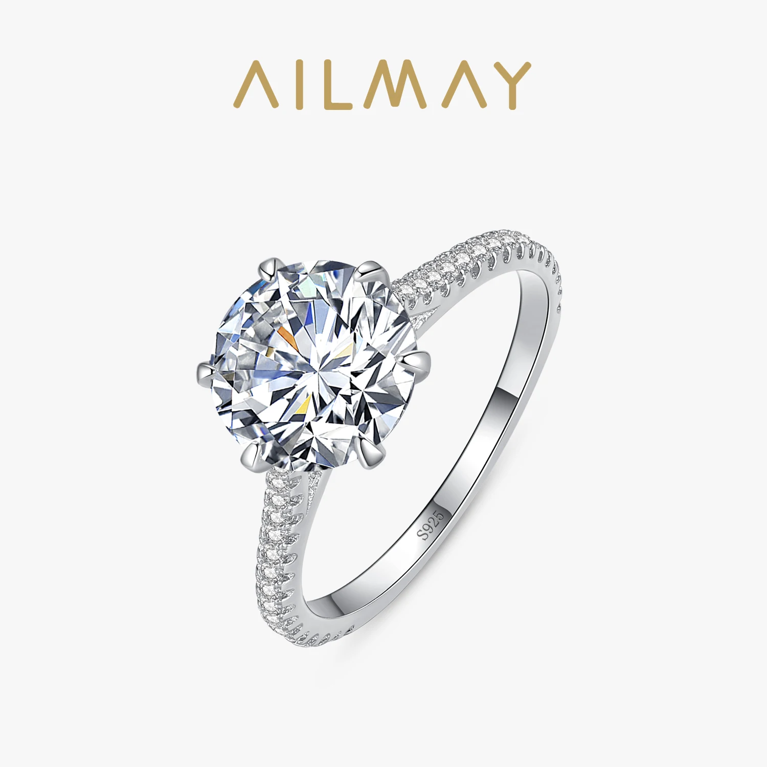 Ailmay 100% 925 Sterling Silver Round Ten Hearts Arrow CZ Ring Exquisite Luxury For Women Wedding Statement Band Fine Jewelry