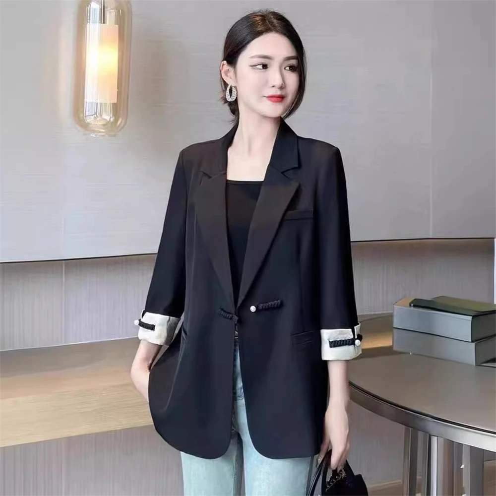 High-end National Style Suit Coat Women Spring Summer Temperament All-match Blazer Jacket Chinese Retro Buckle Tops Outerwear