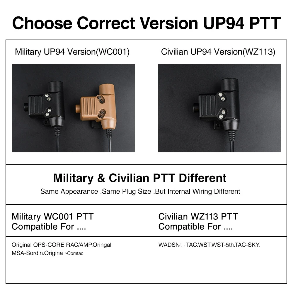 Tactical NEW U94 PTT Civilian Version WADSN Headset COMTAC WST TAC-SKY Earphone Hunting Headphone PTT Baofeng Kenwood 7.0mm Plug