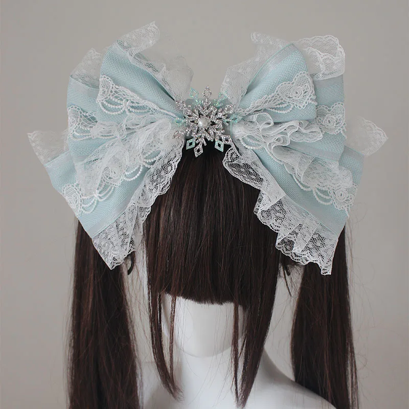 Natal g luz azul gorro chapéu superior bandana bnt laço arco kc mangas de mão lolita borda clipe bandana