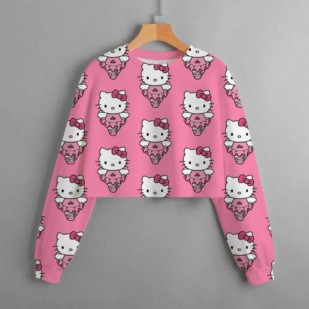 2023 New Autumn and Winter Children's Clothing Casual Cartoon Printing Girls Short Hello Kitty Unicorn Sweater Cozy Girls Tops