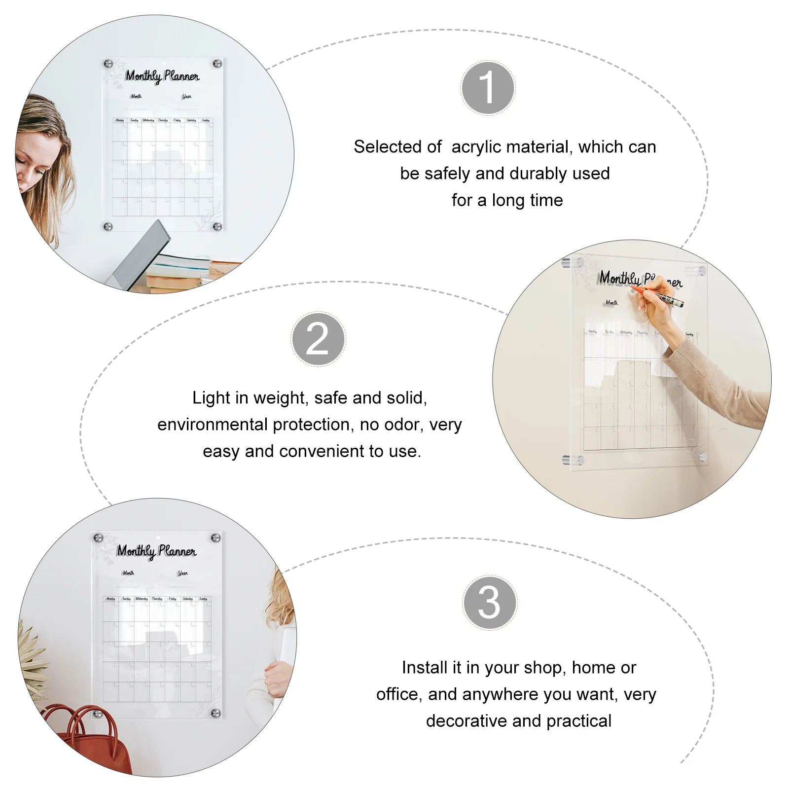 1 Set Of Acrylic Memo Clear Erasable Message For Home Office Cafe Wall Mount Sign Hanging Planning Board Decorative Writing