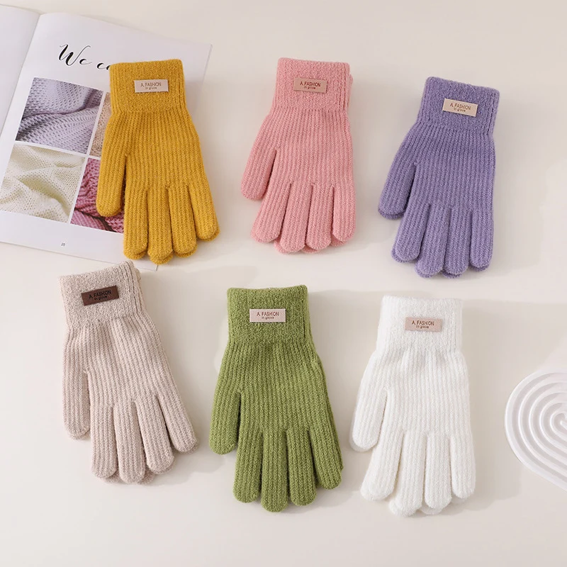 Korean Winter Women Gloves Lovely Solid Color Multicolor Velvet Thickened Warm Touch Screen Gloves Fingers Inner Plush Mittens