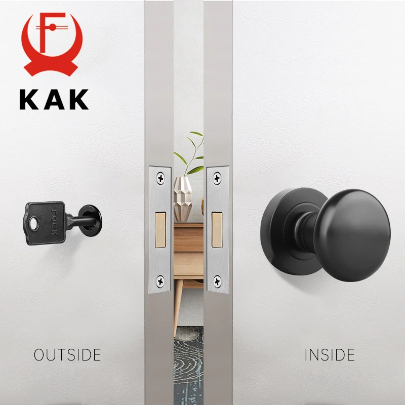 KAK Hidden Door Handle Lock Black Zinc Alloy Invisible Door Lock Knobs Gold Brushed Silver Security Door Lock Bathroom Hardware