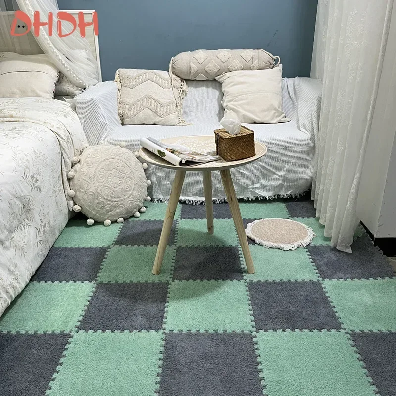 Plush Baby Play Mat 30x30cm Interlocking Puzzle Floor Tiles Soft Crawling Mat Anti Slip for Nursery Infant Kids Bedroom view 6