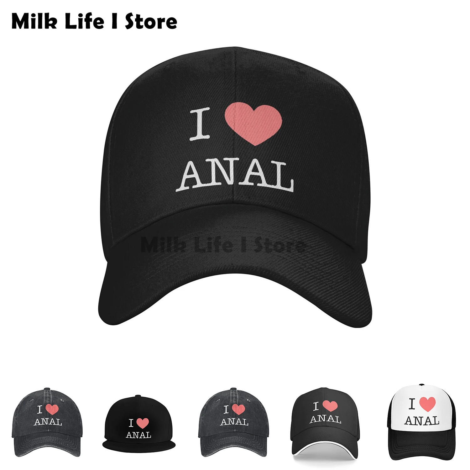 I Love ANAL Letters Printed Baseball Cap Gay Pride Prank Joke Penis Butt Sex Mesh Hip Hop Hat Heart Love Visor Trucker Hat