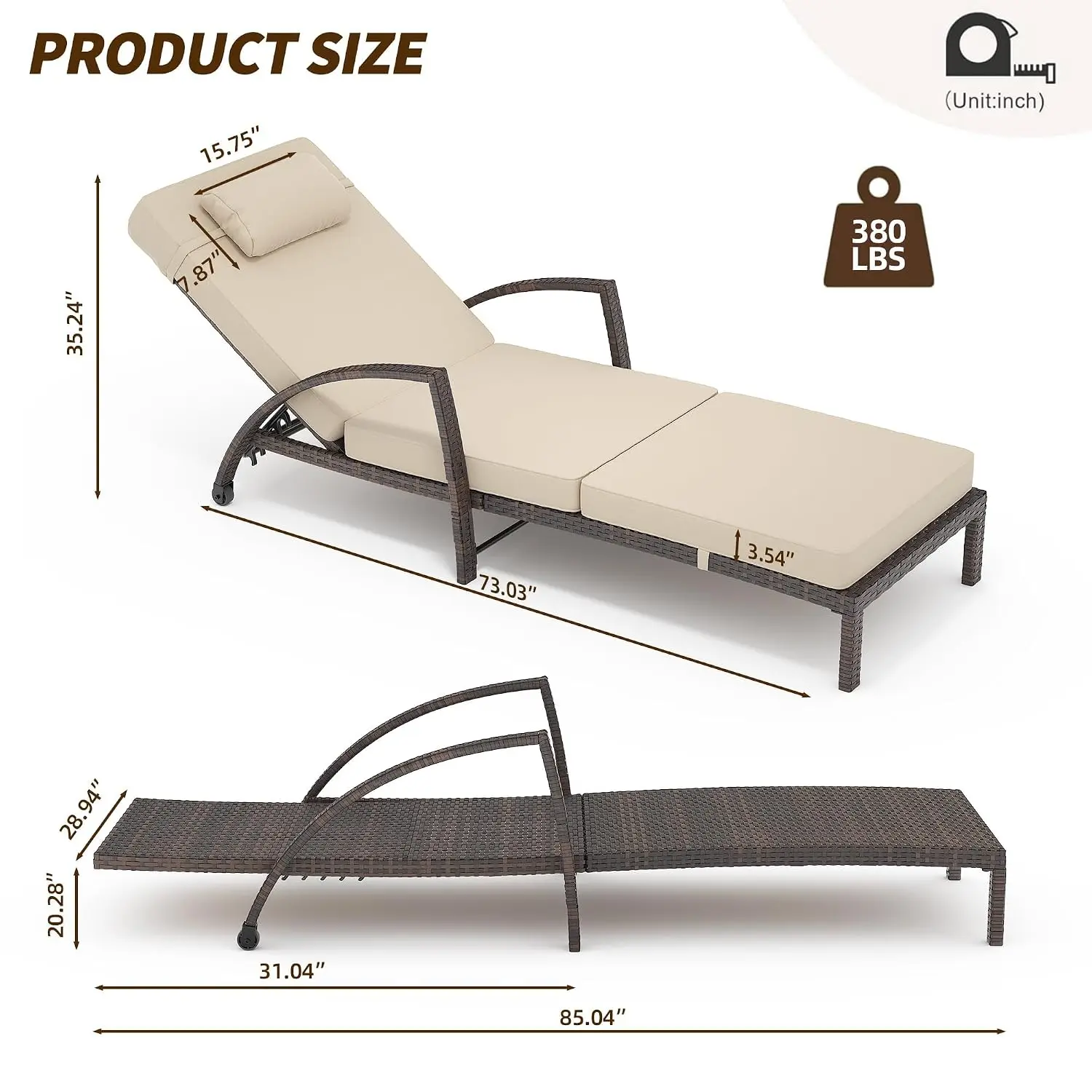 PE Rattan Chaise Lounge 2-Pack, 5-Position Adjustable Backrest, Blue Cushions, Wheels, Patio Pool Furniture, Customized