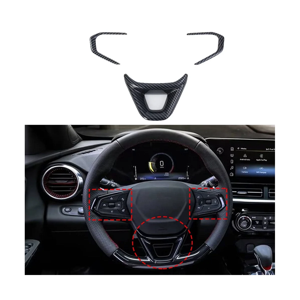 For Chevrolet Seeker Trax 2023 2024 Car Steering Wheel Cover Trim Decorative Interior Accessories , ABS Carbon